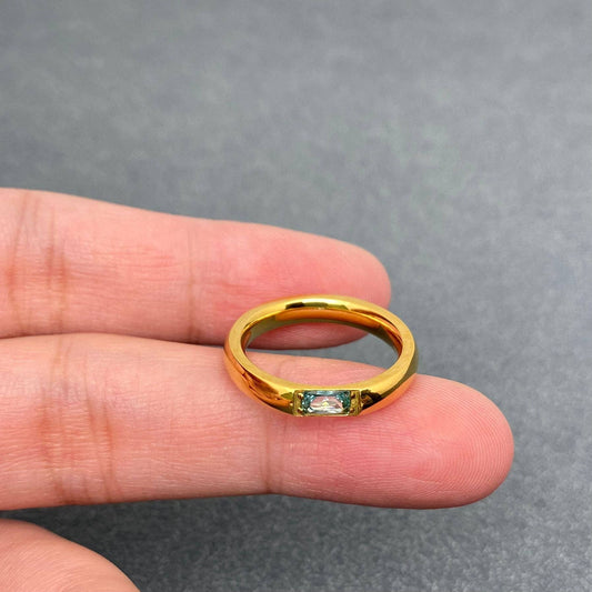 3.5mm Inlaid Zircon 18K Gold Plated Steel Ring - FGS: Blue / 6