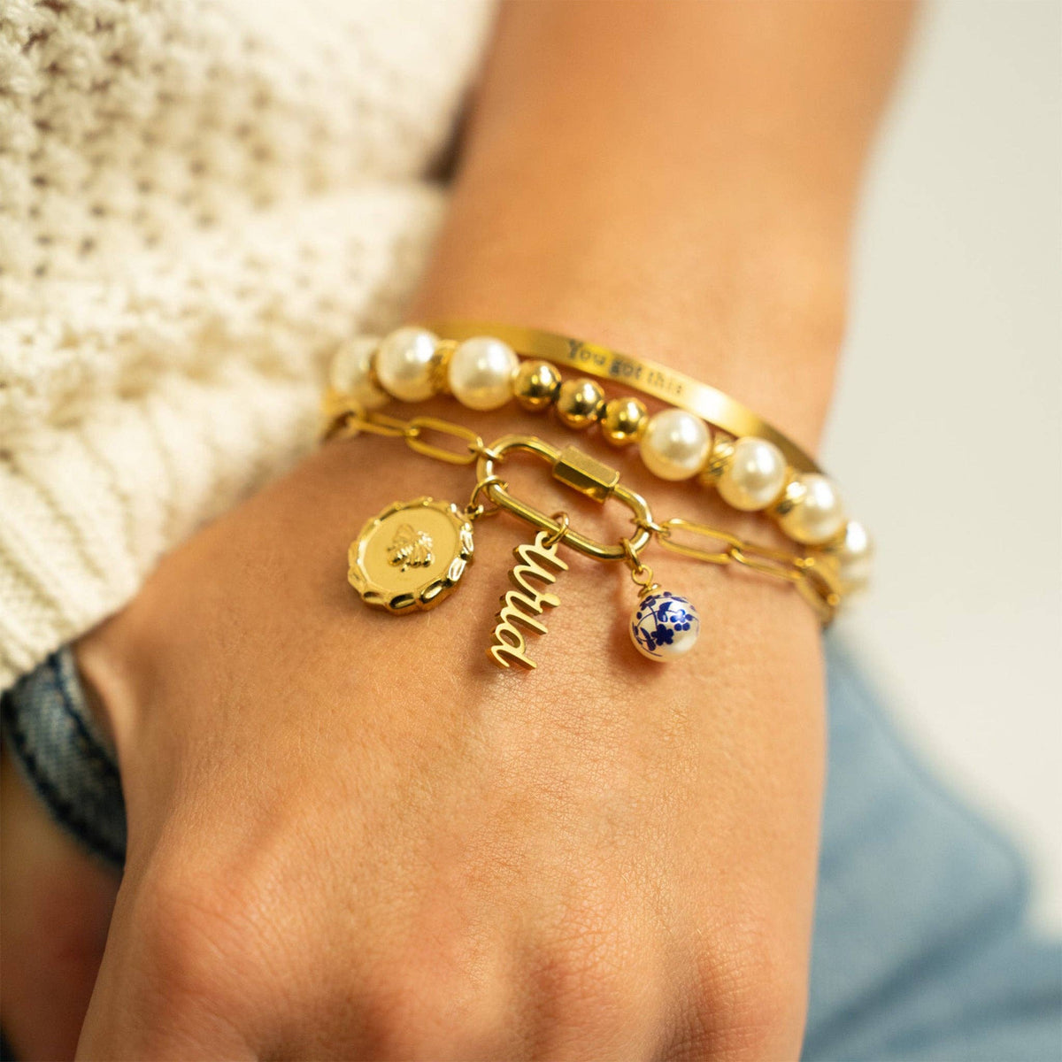18K Gold PVD You Got This Engraved Bangle Bracelet: Stainless