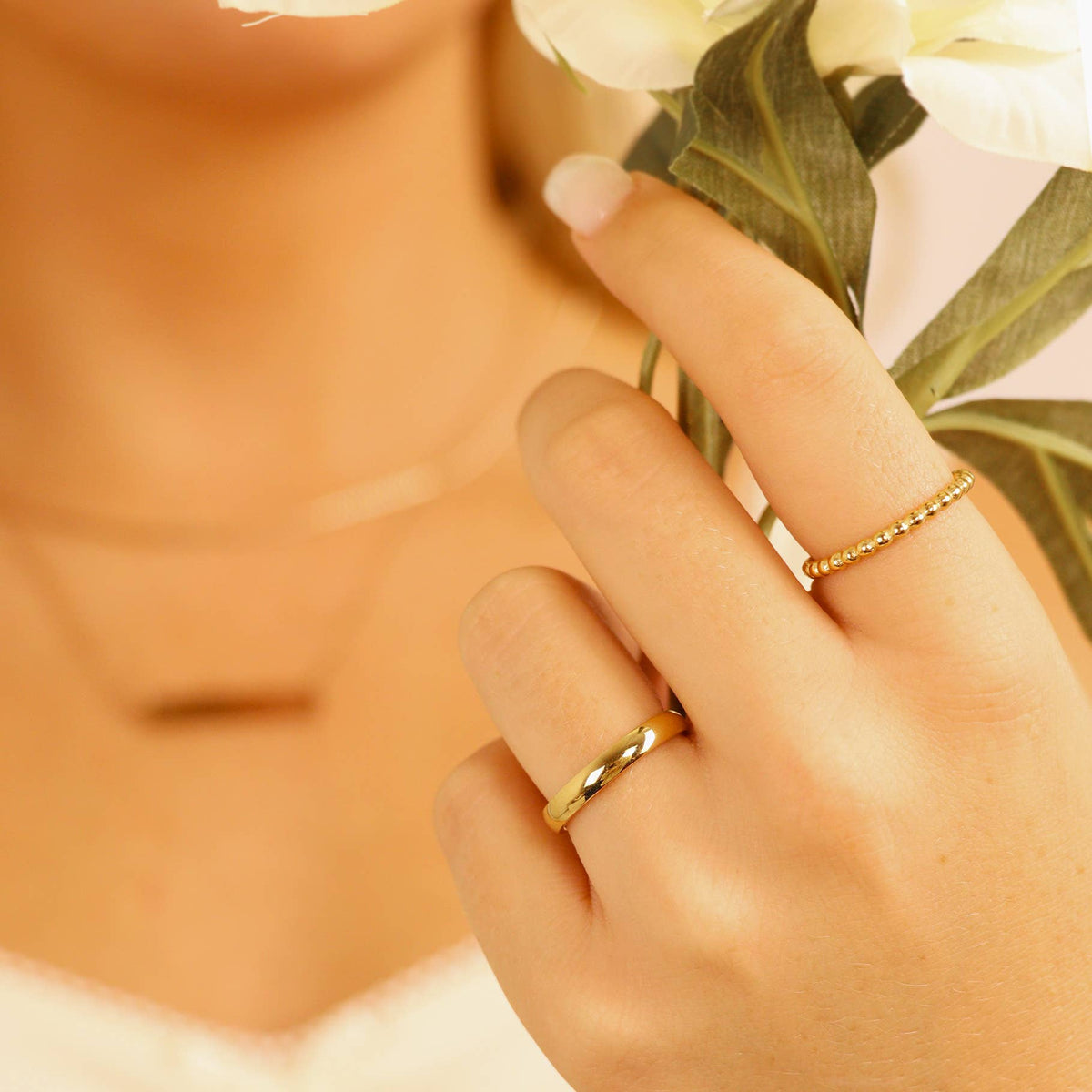 Stainless Steel Blank Gold Ring: 7 / 5mm