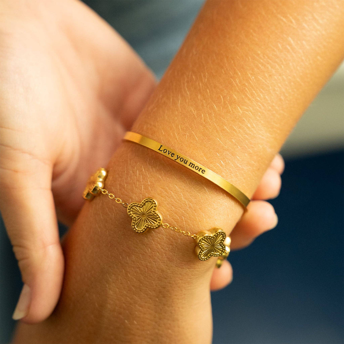 18K Gold PVD Stainless Steel Love you more Bracelet: Stainless