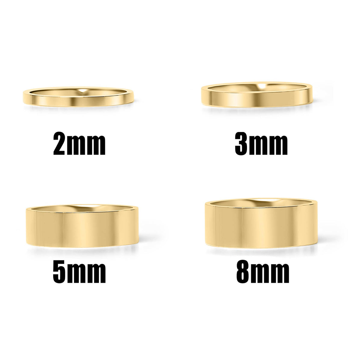 18K Gold Stainless Steel Blank Flat Band Ring: 8 / 3mm
