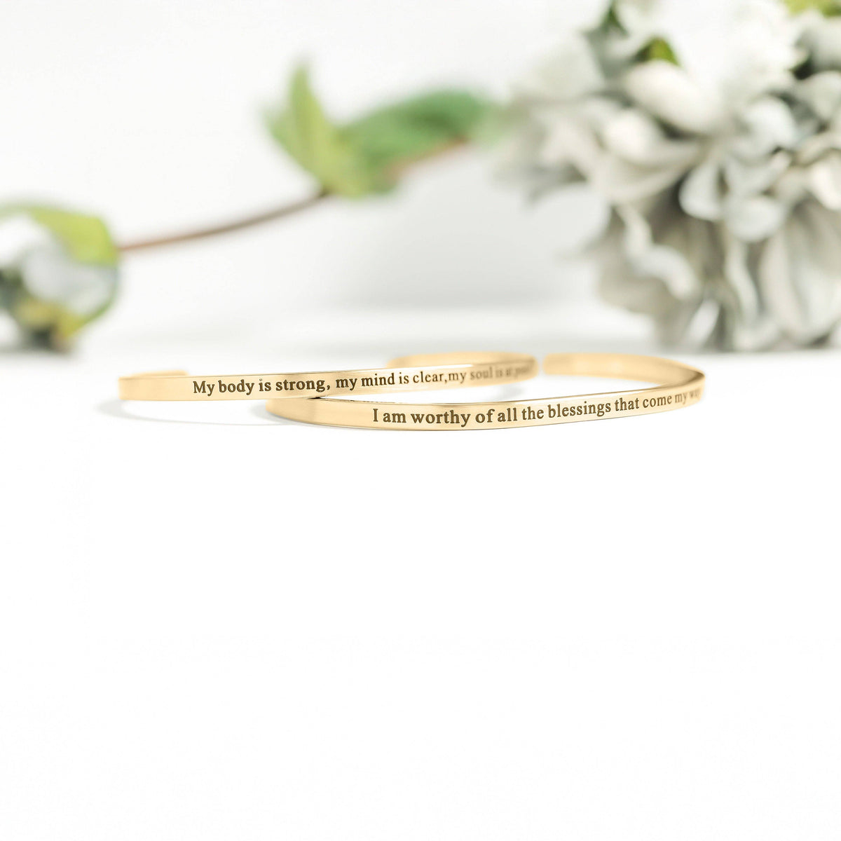 18K Gold PVD Worthy of Blessings Engraved Bangle Bracelet: Stainless