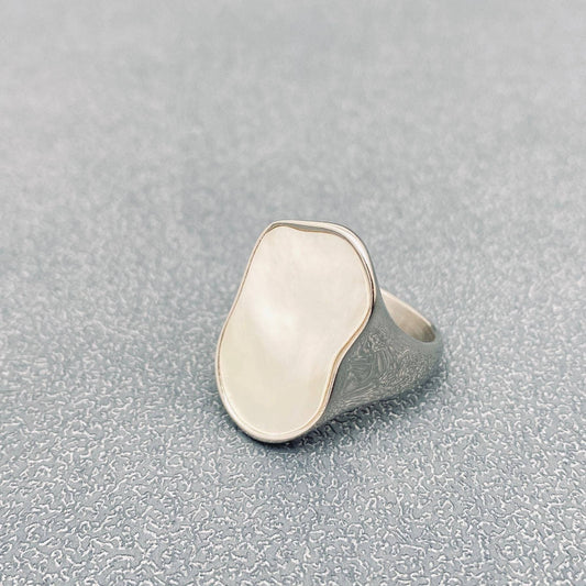 Shell Geometric 18K Gold Plated Stainless Steel Ring - FGS: Steel color / 8