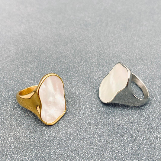 Shell Geometric 18K Gold Plated Stainless Steel Ring - FGS: Steel color / 8