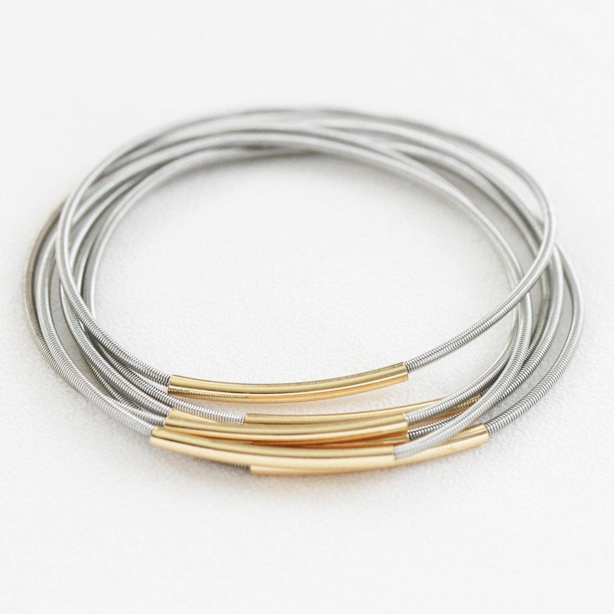 Stretchy Layered Guitar String Bracelet Set - 6019 6020: S0OX3T6020 Silver
