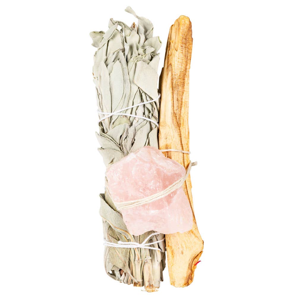 Sage Bundle W/ Gemstone And Palo Santo: Rose Quartz